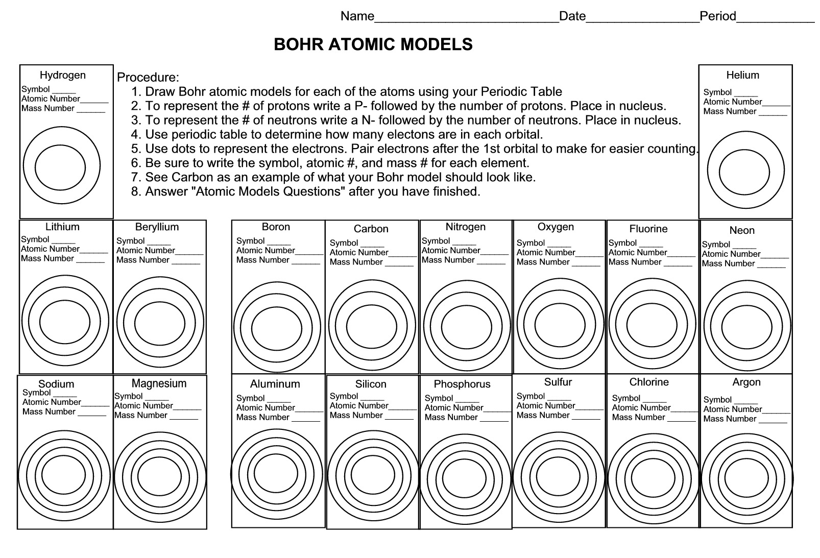 Science and Math 11 - SCIENCE AND MATH WITH MS. SMYTH With Bohr Atomic Models Worksheet Answers